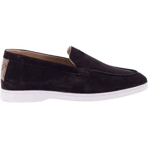 Loafers, male, , Size: 10 US Suede Loafers with Monogram Details - Herno - Modalova