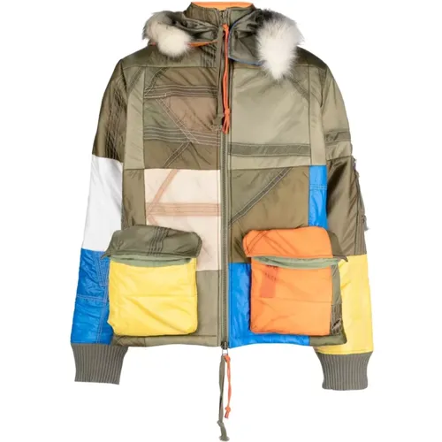 Multicolour Colour-Block Padded Coat , male, Sizes: XL - Greg Lauren - Modalova