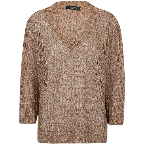Brown Linen V-Neck Sweater , female, Sizes: S, M - Max Mara Weekend - Modalova