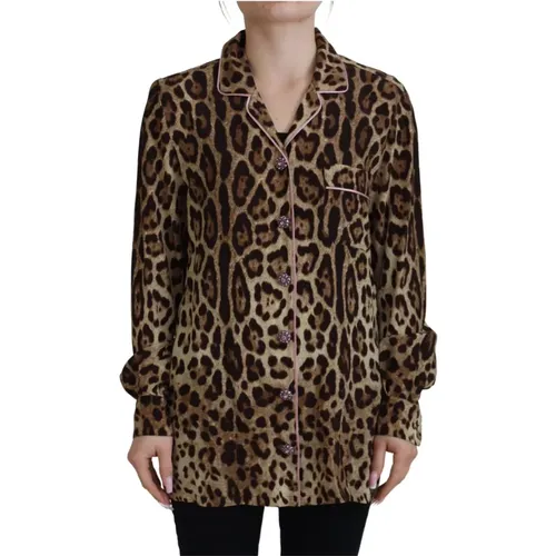 Shirts, female, , Size: 2XS Leopard Print Long Sleeve Blouse - Dolce & Gabbana - Modalova