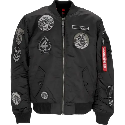 Schwarze Bomberjacke mit Patches - alpha industries - Modalova