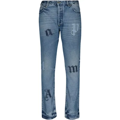 Denim Jean Patches Straight Cut Jeans , Herren, Größe: W32 - Palm Angels - Modalova
