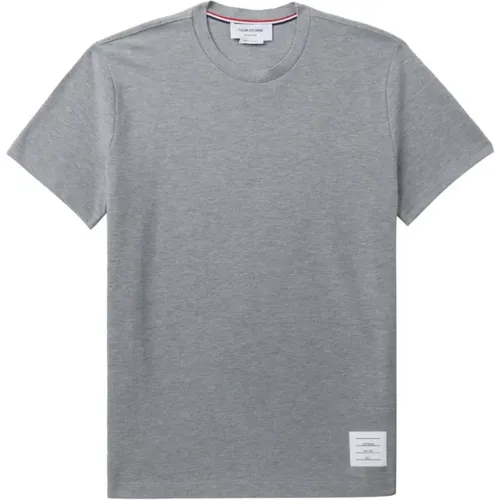 T-Shirts, male, , Size: L Striped Logo Patch Crew Neck T-shirt - Thom Browne - Modalova