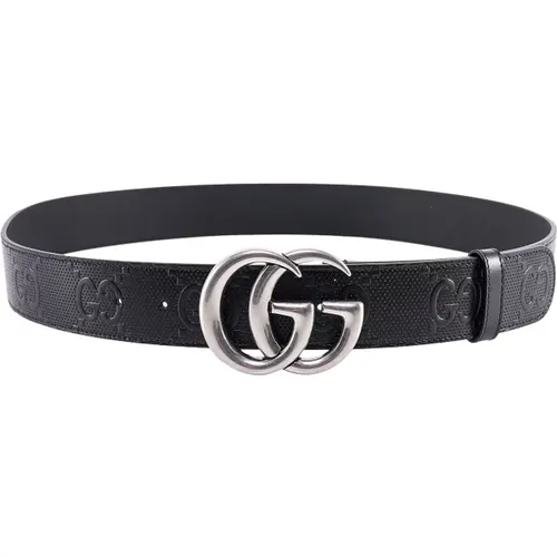 Belts, male, , Size: 85 CM GG Marmont Embossed Leather Belt - Gucci - Modalova