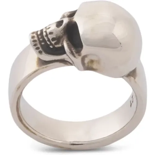 Rings, male, , Size: 60 MM Edgy Side Skull Silver Ring - alexander mcqueen - Modalova