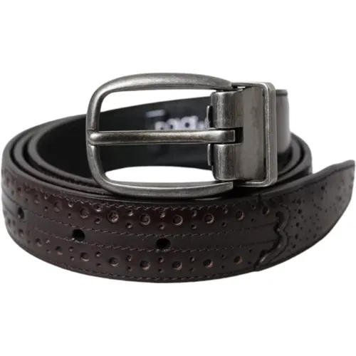 Belts, male, , Size: 85 CM Perforated Leather Belt Metal Buckle - Dolce & Gabbana - Modalova