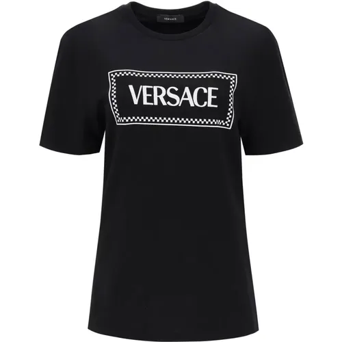 T-Shirt mit gesticktem Logo , Damen, Größe: XS - Versace - Modalova