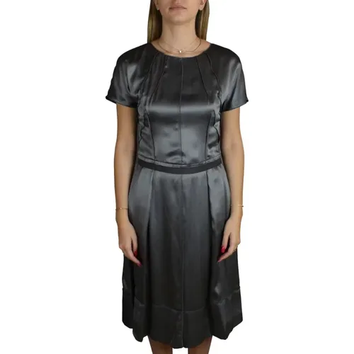 Graues Satin-Kurzarm-Midi-Kleid , Damen, Größe: XS - Dolce & Gabbana - Modalova