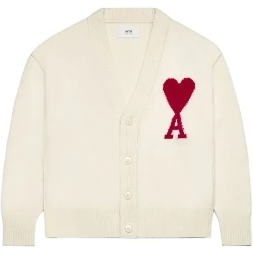 Cardigans, male, , Size: XL Cardigan With Heart Design - Ami Paris - Modalova