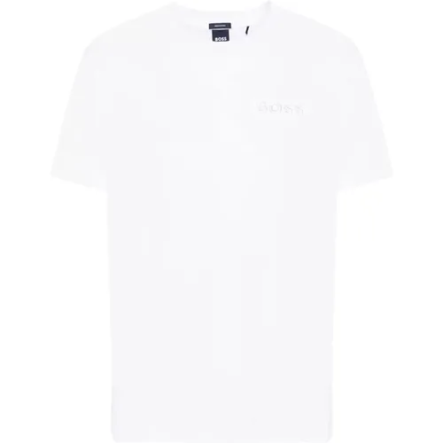 Weißes Crewneck T-Shirt mit gesticktem Logo , Herren, Größe: S - Hugo Boss - Modalova