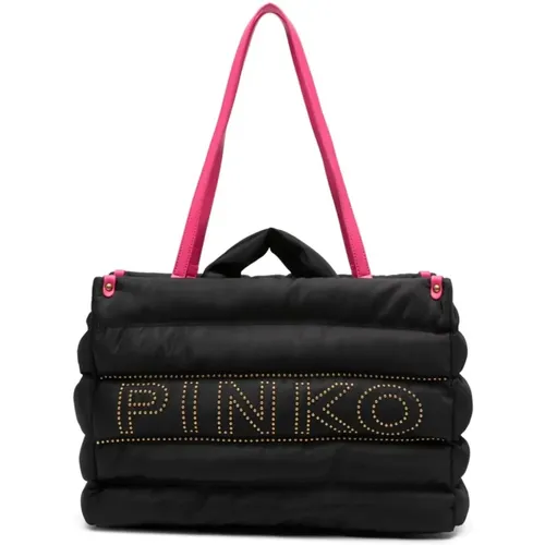 Recycled Nylon Studded Shopper Bag , female, Sizes: ONE SIZE - pinko - Modalova