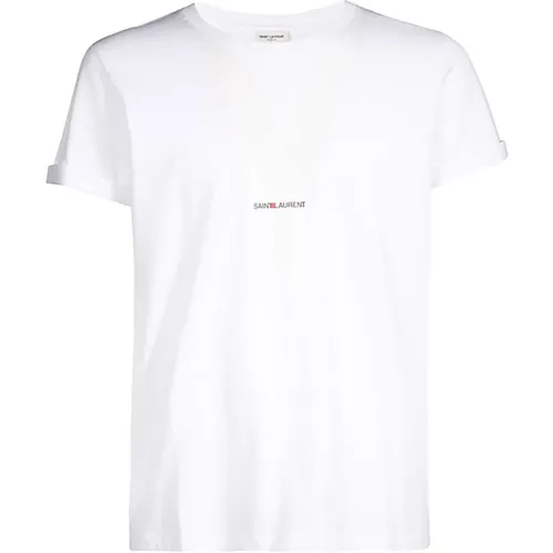 Weißes T-Shirt - Regular Fit - 100% Baumwolle , Herren, Größe: M - Saint Laurent - Modalova