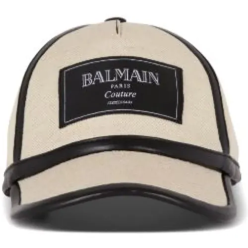 Caps, female, , Size: ONE SIZE Canvas Visor with Plate - Balmain - Modalova