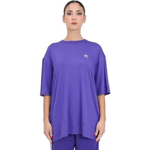 Lila Trefoil Logo Print Damen T-Shirt , Damen, Größe: L - adidas Originals - Modalova