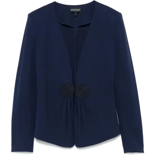 Blaue Jersey V-Ausschnitt Jacke , Damen, Größe: XS - Emporio Armani - Modalova