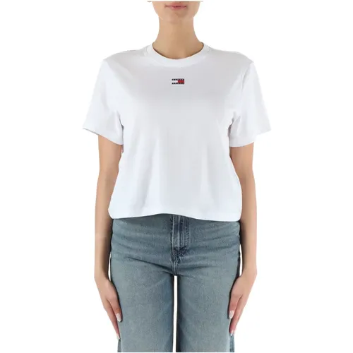 Baumwoll Logo Patch T-shirt , Damen, Größe: XS - Tommy Jeans - Modalova