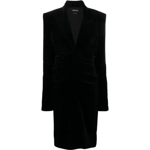 Velvet Midi Dress with Padded Shoulders and Zip-Up Sleeves , female, Sizes: 2XS, S - Tom Ford - Modalova