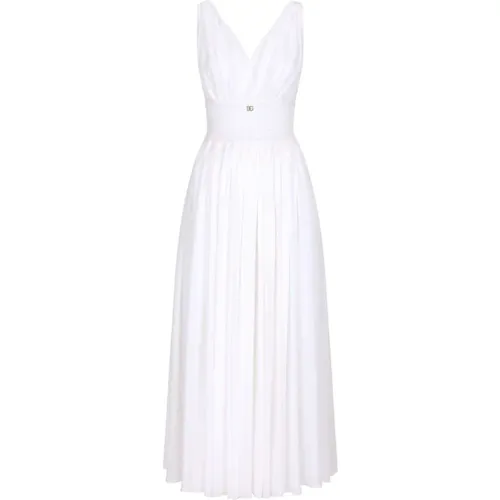 Weiße Seiden V-Ausschnitt Kleid - Dolce & Gabbana - Modalova