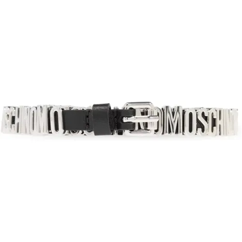 Belts, female, , Size: 2XS Leather belt with logo - Moschino - Modalova