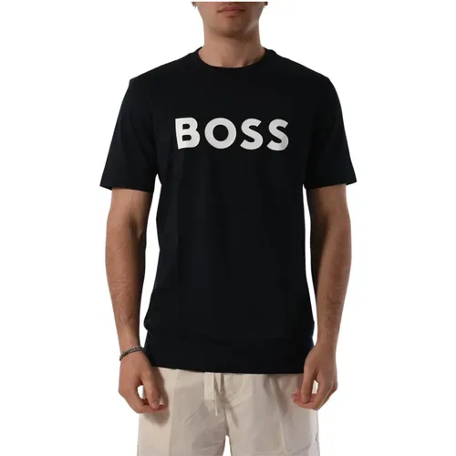 Cotton T-shirt with Front Logo , male, Sizes: 2XL, XL, M, L, 3XL - Hugo Boss - Modalova