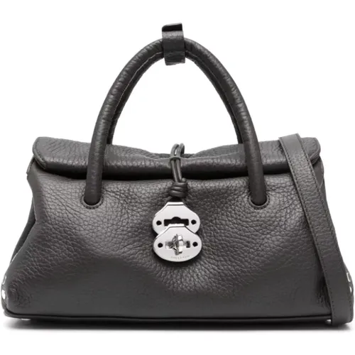 Handbags, female, , Size: ONE SIZE Brown Pebbled Handbag with Stud Detailing - Zanellato - Modalova