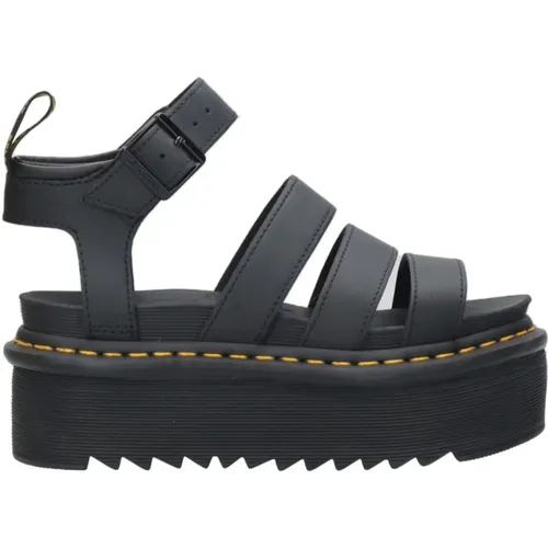 Schwarze flache Ledersandalen mit Knöchelriemen , Damen, Größe: 39 EU - Dr. Martens - Modalova