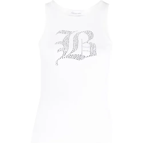 Rhinestone-Logo Ribbed Sleeveless Top , female, Sizes: L, M - Blumarine - Modalova