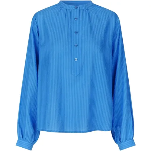 Blau Gestreiftes Hemd mit Puffärmeln - Lollys Laundry - Modalova