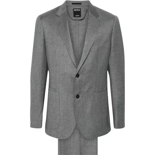 Single Breasted Suits, male, , Size: XL Grey Textured Wool Blazer and Trousers - Ermenegildo Zegna - Modalova