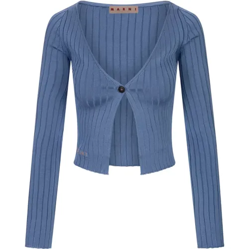 Blauer Rippstrick-Cardigan Sweater , Damen, Größe: XS - Marni - Modalova