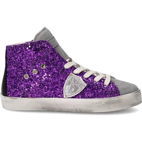 Lila Glitter High Top Sneakers - Philippe Model - Modalova