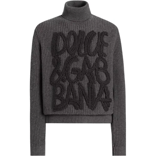 Turtlenecks, male, , Size: M Ribbed Turtleneck Sweater Iron - Dolce & Gabbana - Modalova