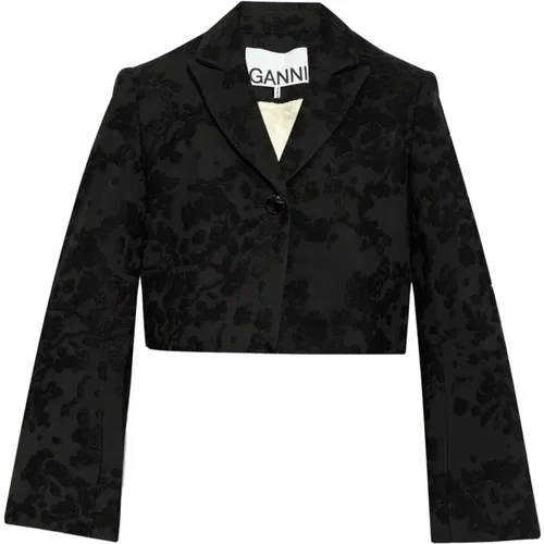 Schwarze Jacke mit Blumenstickerei , Damen, Größe: M - Ganni - Modalova