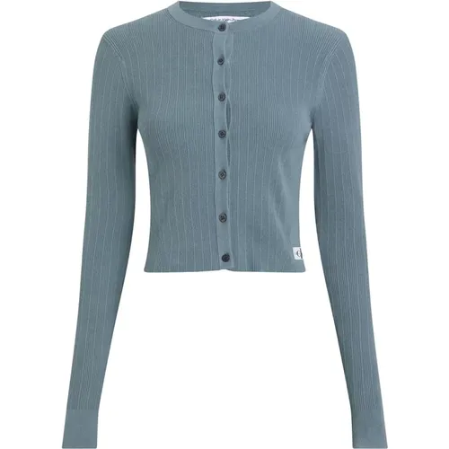 Blauer Cardigan Pullover Damenmode , Damen, Größe: M - Calvin Klein - Modalova