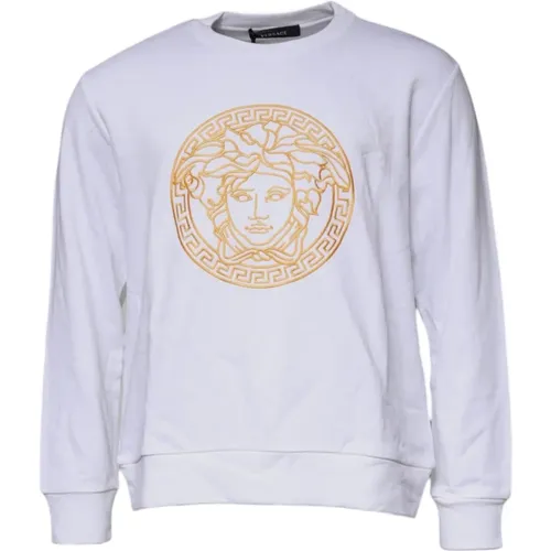 Sweatshirts, male, , Size: 2XS Embroidered Crew Neck Pullover Sweater - Versace - Modalova