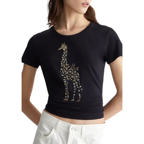 Luxus Giraffenmuster T-Shirt Nero , Damen, Größe: M - Liu Jo - Modalova