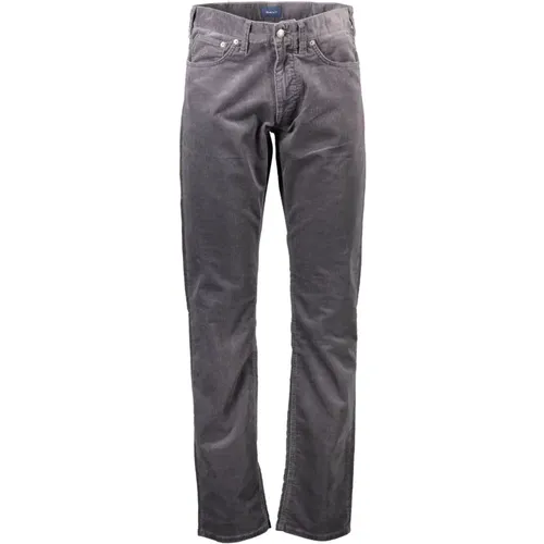 Straight Trousers, male, , Size: W31 L34 Men's Grey Pants, 5 Pockets, Zip & Button, Logo - Gant - Modalova