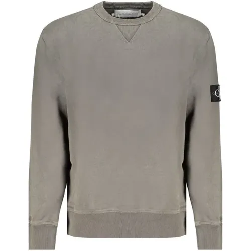 Grüner Baumwoll-Sweatshirt mit Logo-Applikation , Herren, Größe: M - Calvin Klein - Modalova