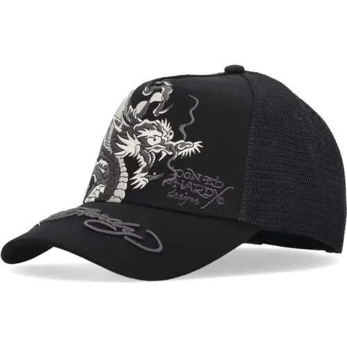 Dragon Twill Mesh Trucker Cap , male, Sizes: ONE SIZE - Ed Hardy - Modalova