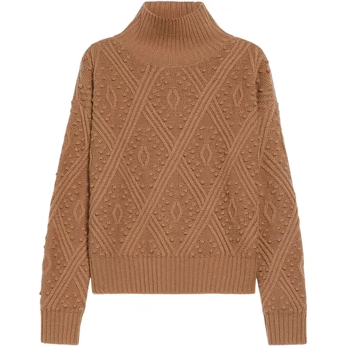 Turtlenecks, female, , Size: S Argyle Knit Sweater Camel - Max Mara Studio - Modalova