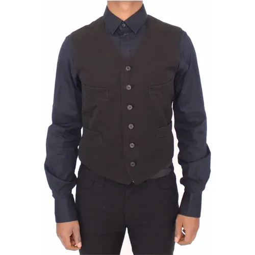 Moderner Schwarzer Flachs Baumwollanzugweste Blazer , Herren, Größe: M - Dolce & Gabbana - Modalova