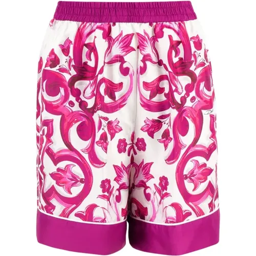 Majolica-Print Silk Shorts , female, Sizes: XS, 2XS - Dolce & Gabbana - Modalova