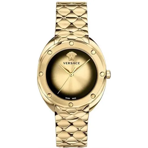 Watches, female, , Size: ONE SIZE Gold Analog Watch Shadov Vebm006 - Versace - Modalova