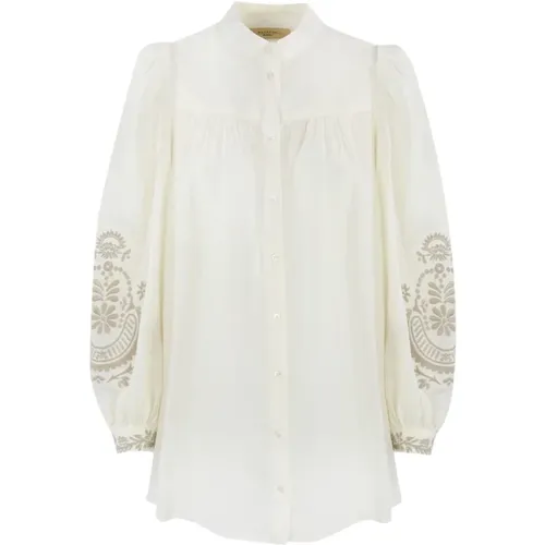 Blouses, female, , Size: L Linen Long Sleeve Embroidered Shirt - Max Mara Weekend - Modalova