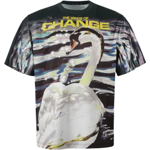 Black Swan Print Round Neck T-shirt , male, Sizes: L, M - Burberry - Modalova