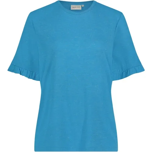 Blaues Glitzer Rüschen T-Shirt , Damen, Größe: S - Fabienne Chapot - Modalova