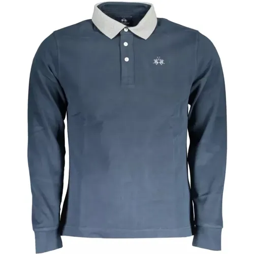 Blaues Baumwoll-Poloshirt mit langen Ärmeln , Herren, Größe: XL - LA MARTINA - Modalova