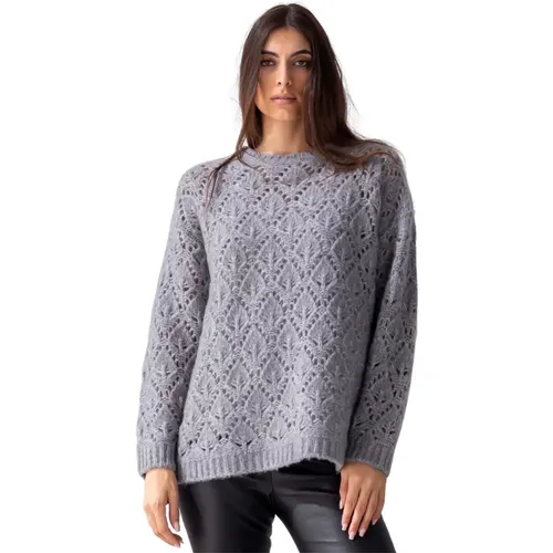 Grey Pointelle Sweater with Ribbed Trims , female, Sizes: S - Beatrice .b - Modalova