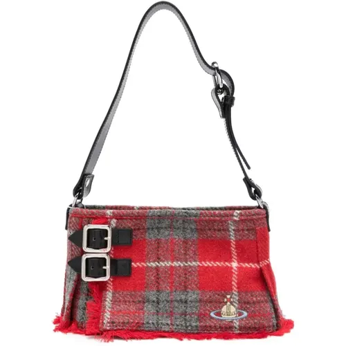 Rote Wolltartan-Handtasche mit Orb-Logo - Vivienne Westwood - Modalova