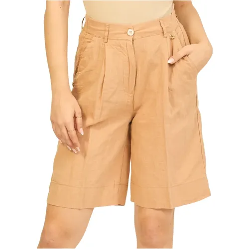 Sand Leinen Lange Bermuda Shorts , Damen, Größe: XL - YES ZEE - Modalova
